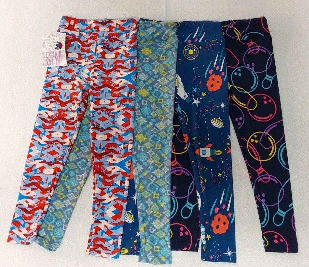 LuLaRoe Kids S/M Multicolor High-Waist Ankle Leggings 4 Pack #K22